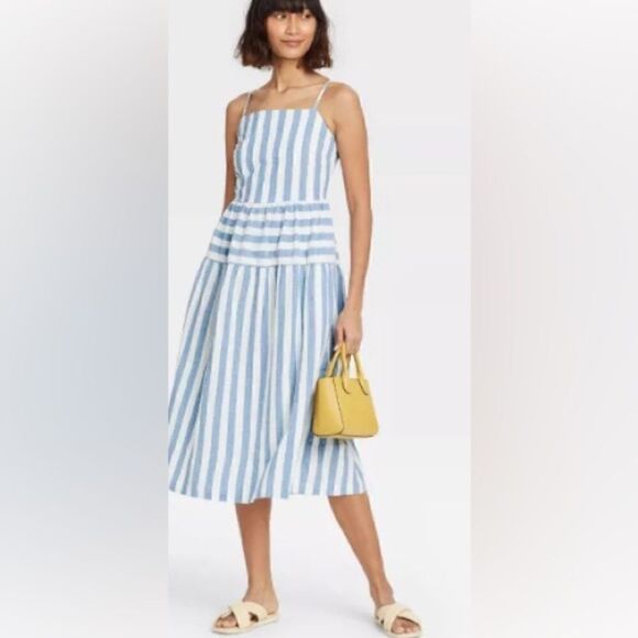 Universal Thread Blue Stripe Summer Midi Dress - Picture 1 of 4